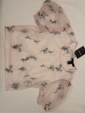Forever 21 Sheer Pale Pink Floral Embroidered Mesh Top Size S - New
